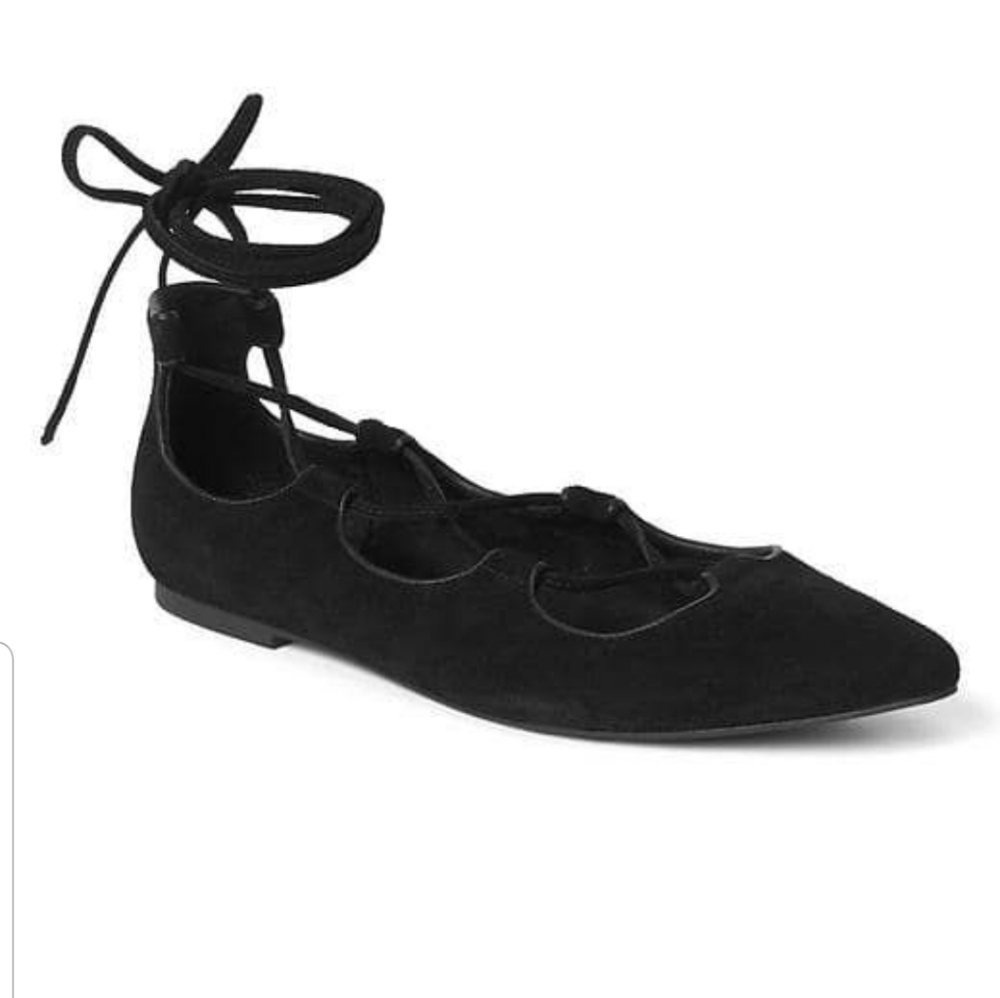 GAP Black Lace Up Ballet Flats Suede